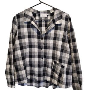 Habitat Blouse Tunic Women Small Black White Plaid Lagenlook 3/4 Sleeve Art2Wear